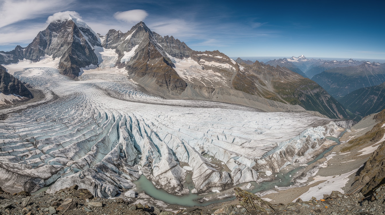 Gorner Glacier and Monte Rosa massif from Gornergrat viewpoint above Zermatt